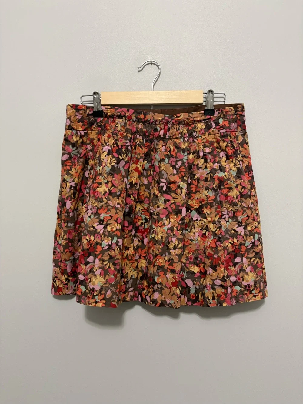 J.Crew Cotton Floral Brown Pink Cottagecore Smocked Waist Mini Skirt